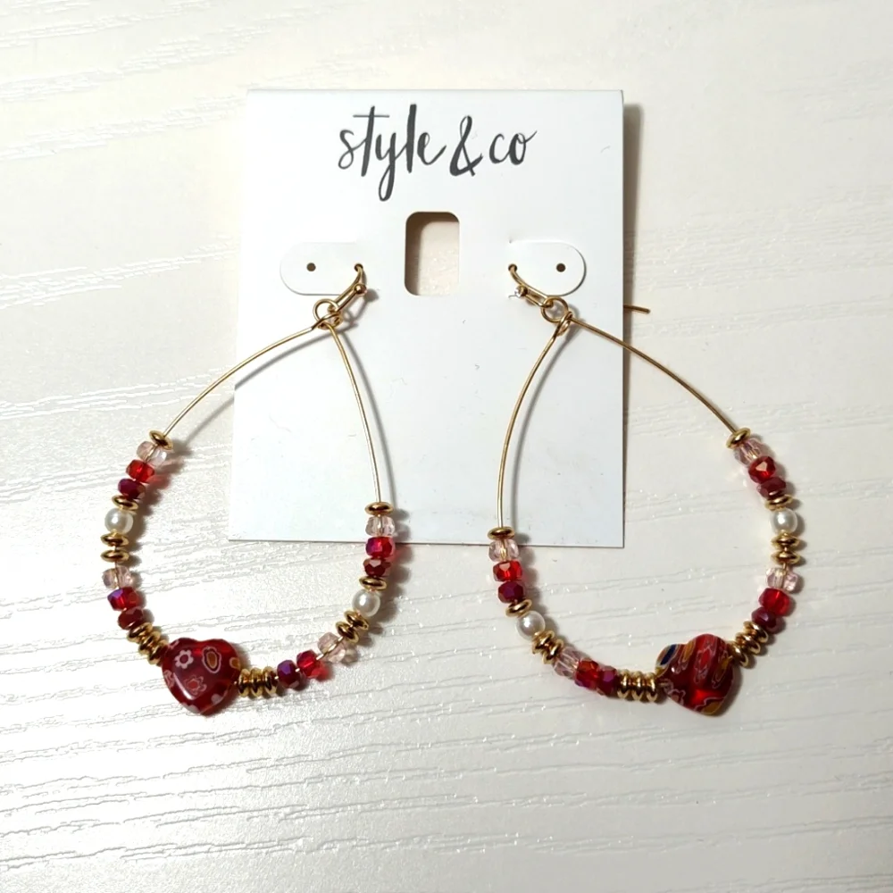 STYLE & CO Gold tone Beaded Heart Drop Earrings - Picture 8 of 9